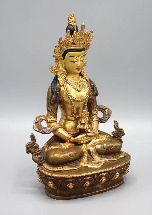 8-Inch Gold-Plated Aparmita Buddha Statue - Intricate Detailing" - 4