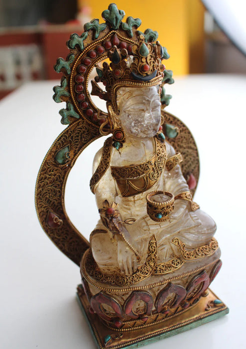 7-Inch Crystal Buddha Statue - Gold Plated Meditative Pose - 2