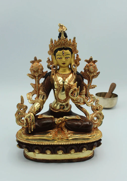 8-Inch Gold-Plated White Tara Statue - Unique Handcrafted Copper Sculpture - 5
