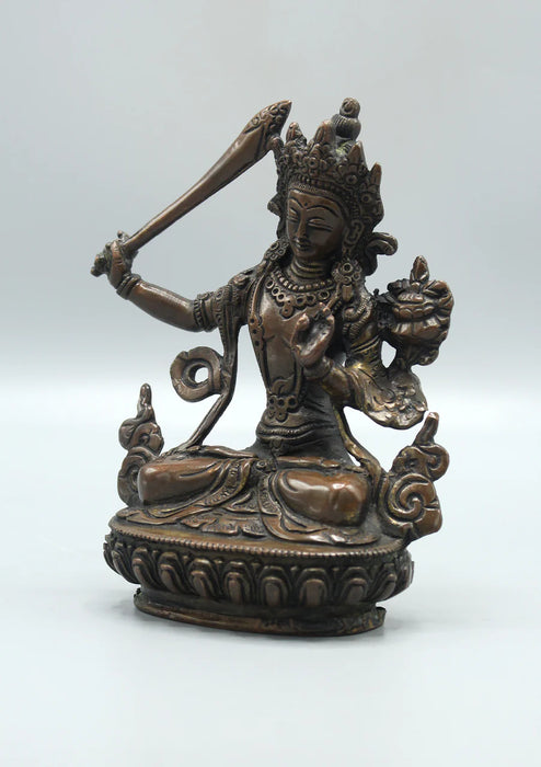 6-Inch Copper Manjushree Bodhisattva Statue - Handmade Traditional Craftsmanship - 3