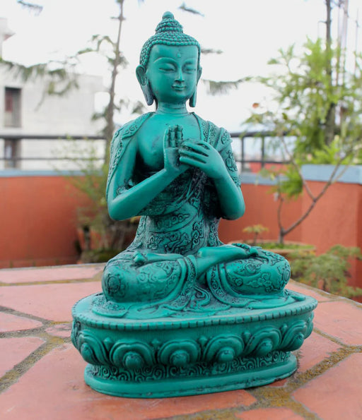 Turquoise Floral Motif Vairochana Buddha Resin Statue - 7" Inch High - 4