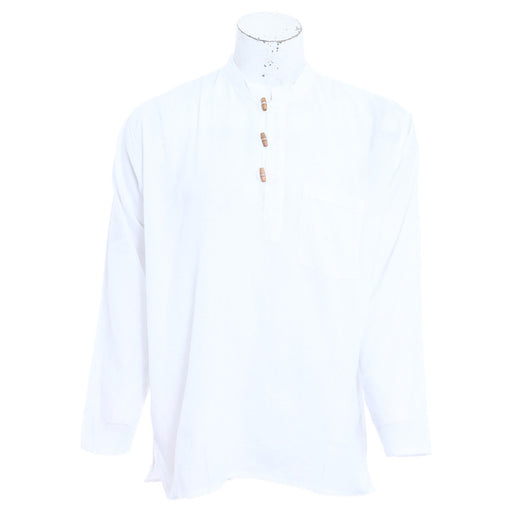 Fair Trade Nepal Light Cotton Hippy Boho Festival Surf Kurta Shirt White