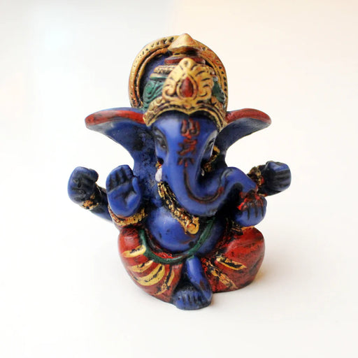 Baby Ganesh Resin Statue - 2.5 Inch Blue Four-Armed Lord of Success - 4