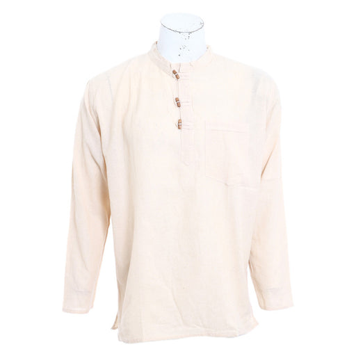 Fair Trade Nepal Light Cotton Hippy Boho Festival Surf Kurta Shirt Cream