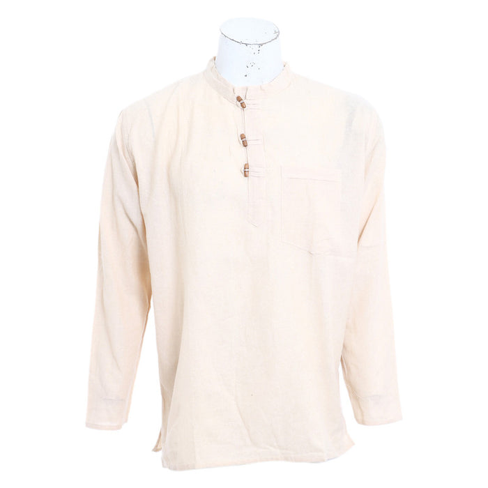 Fair Trade Nepal Light Cotton Hippy Boho Festival Surf Kurta Shirt Cream