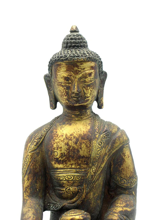 8 Inch Antique Copper Shakyamuni Buddha Statue - Gold Plated Nepalese Sculpture - 5