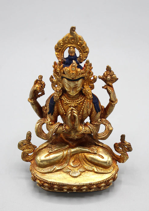 6 Inch Gold Plated Chenrezig Statue - Exquisite Artwork of Compassion - 2