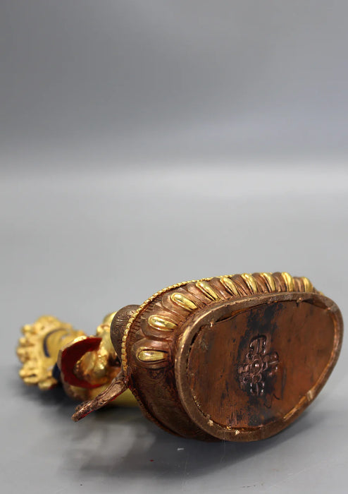 6 Inch Partly Gold Plated Copper Vajrasattva Statue - Handmade in Nepal - 1