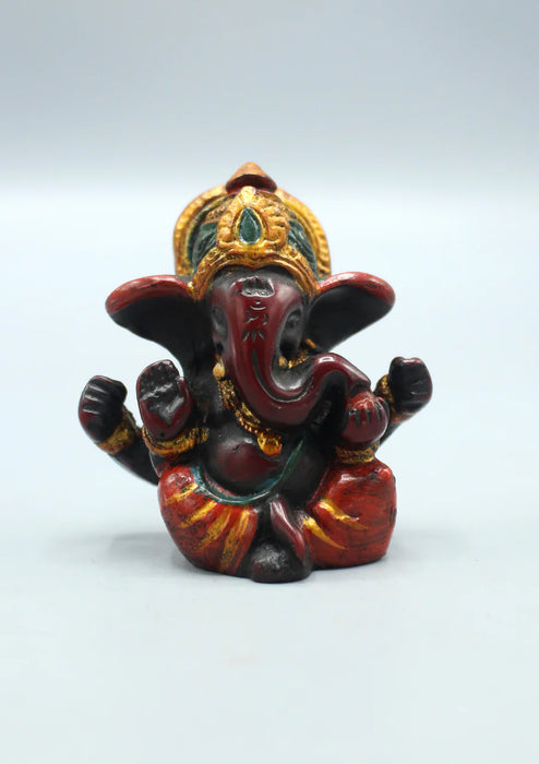 Baby Ganesha Resin Statue - Handpainted Maroon Red 2.5 Inch - 5