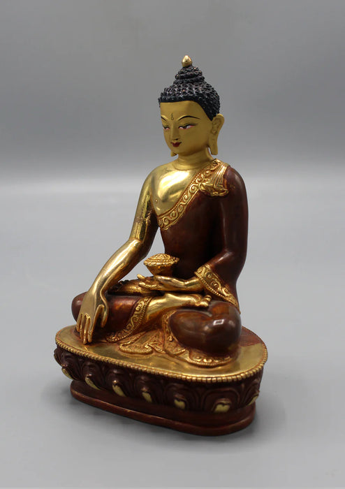 5.5-Inch Partly Gold Plated Akshobhya Buddha Statue - 3