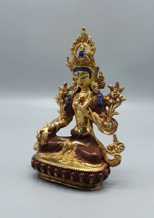 6-Inch Gold Plated White Tara Statue - Unique Artistry - 3