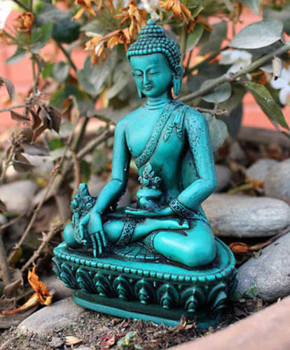 5-Inch Resin Healing Buddha Statue - Green Medicine Buddha