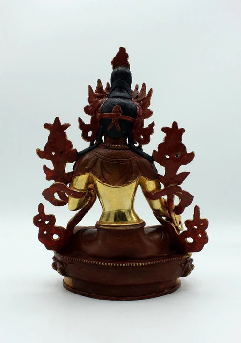 9-Inch Gold Plated Copper Green Tara Statue - Divine Craftsmanship - 2