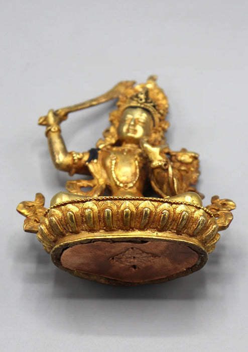 6 Inch Gold Plated Copper Tibetan Manjushri Statue - 1