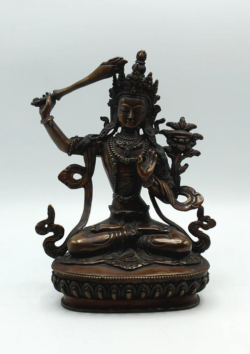 9" Manjushree God of Wisdom Copper Statue - Buddhist Art - 5