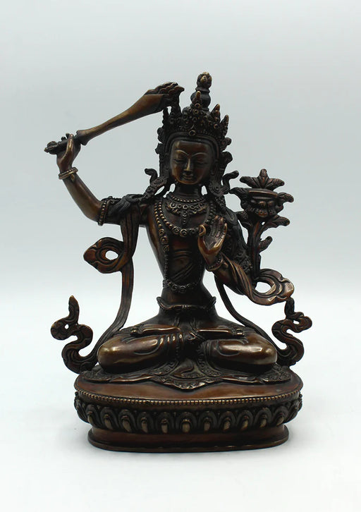 9" Manjushree God of Wisdom Copper Statue - Buddhist Art - 5