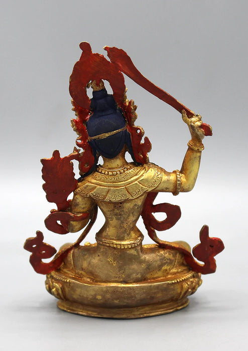 6 Inch Gold Plated Copper Tibetan Manjushri Statue - 4