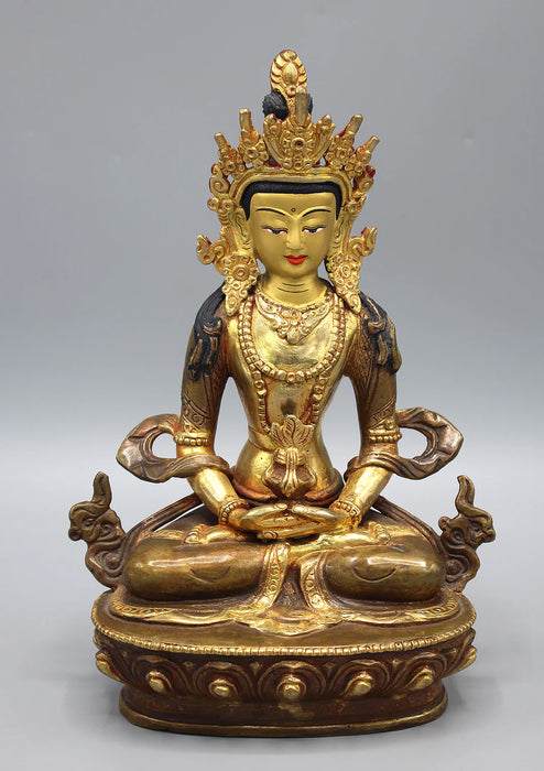 8-Inch Gold-Plated Aparmita Buddha Statue - Intricate Detailing" - 5
