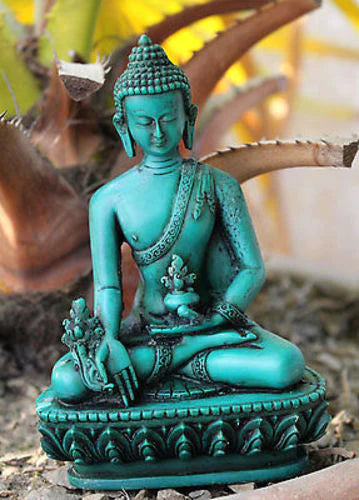 5-Inch Resin Healing Buddha Statue - Green Medicine Buddha