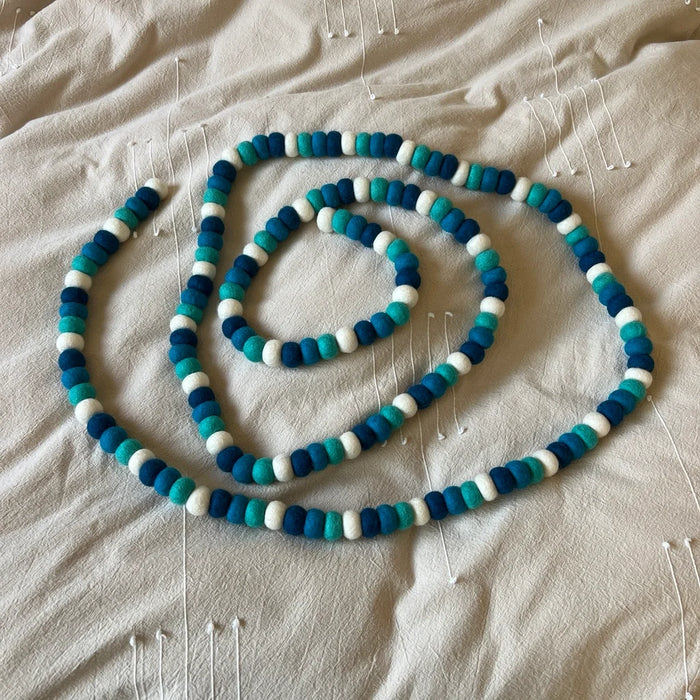 Handcrafted Felted Wool Christmas Garland 9ft 100% New Zealand Wool, Blue - 1