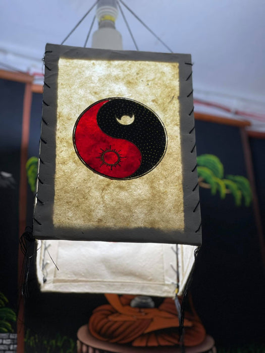 Yin Yang Nepali Flag - Lokta Paper Lamp Shade square