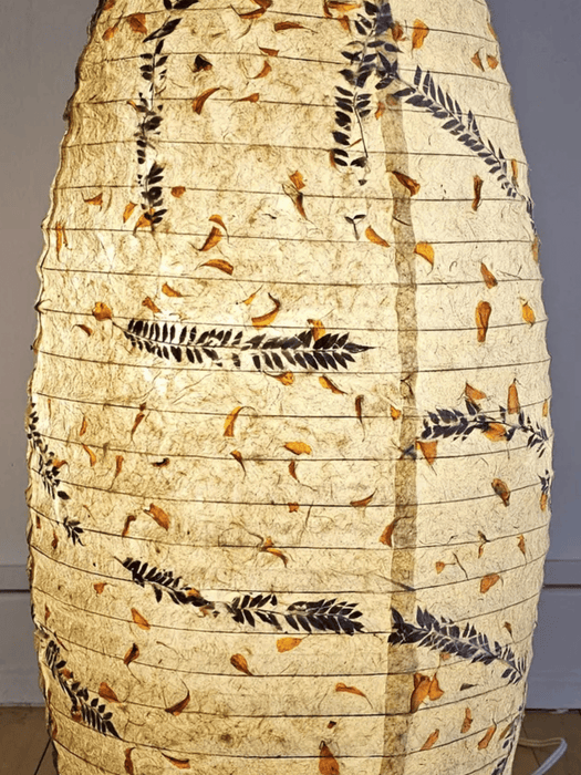rice paper lampshade - table lampshade - fern petal marigold mixed closed view