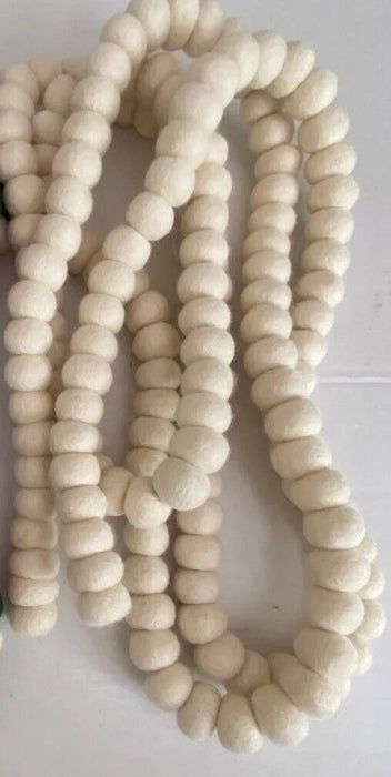 Handcrafted Felted Wool Christmas Garland 9ft 100% New Zealand Wool, White