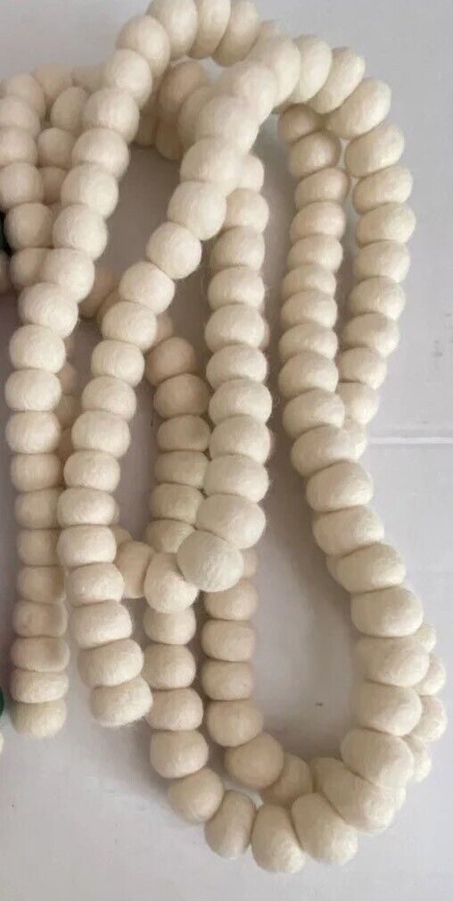 Handcrafted Felted Wool Christmas Garland 9ft 100% New Zealand Wool, White