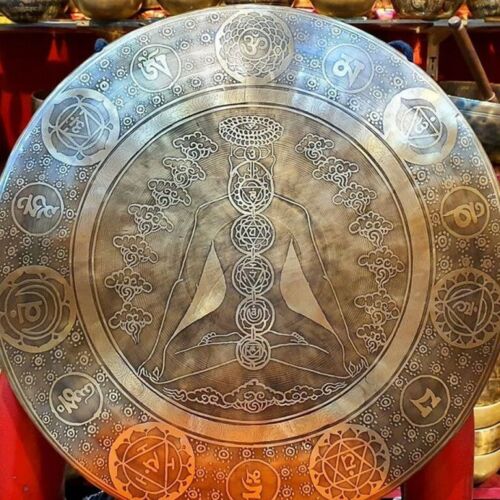 Tibetan Gong Seven Chackra Healing Handmade Gong Yoga Meditation Nepal, 23/24" - 1