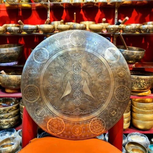 Tibetan Gong Seven Chackra Healing Handmade Gong Yoga Meditation Nepal, 23/24" - 3