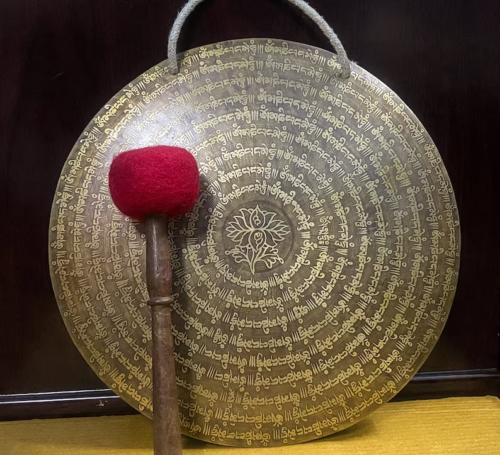 13 inches Full mantra Carving Tibetan Gong from Nepal - Temple gong Meditation
