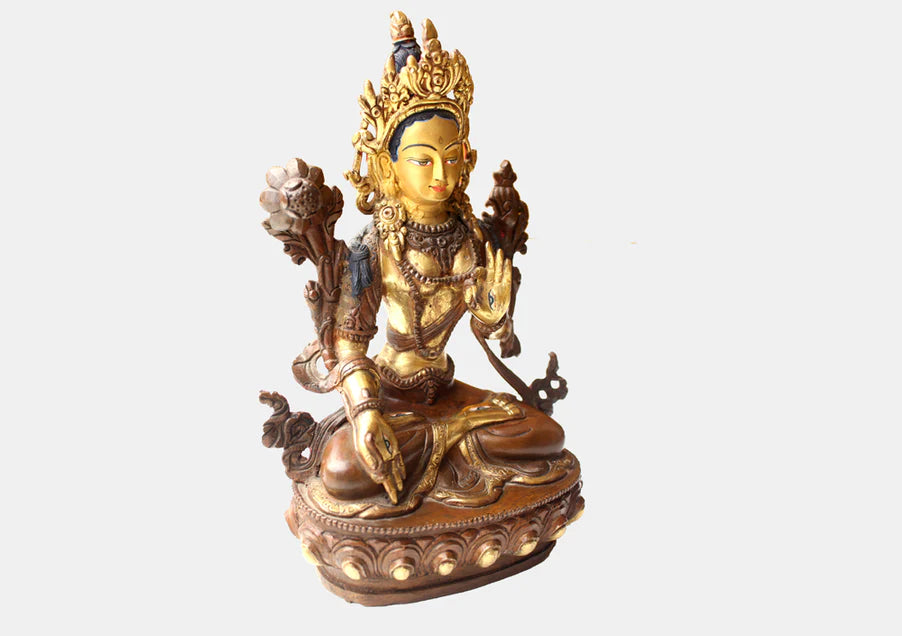 8-Inch Gold-Plated White Tara Statue from Nepal - 1