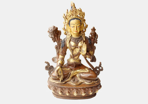 8-Inch Gold-Plated White Tara Statue from Nepal - 3