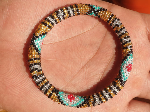 BeadsJoy Nepal Bracelets Gold Turquoise Red Diamond BJHNPB13
