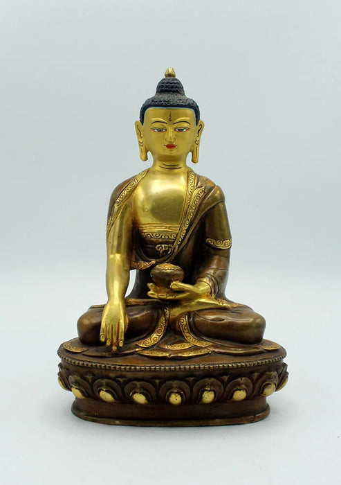 8 Inch Partly Gold Plated Copper Shakyamuni Buddha Statue