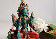 Resin Green Tara Statue - 4.6 Inch Turquoise and Coral Toned Sculpture - 4