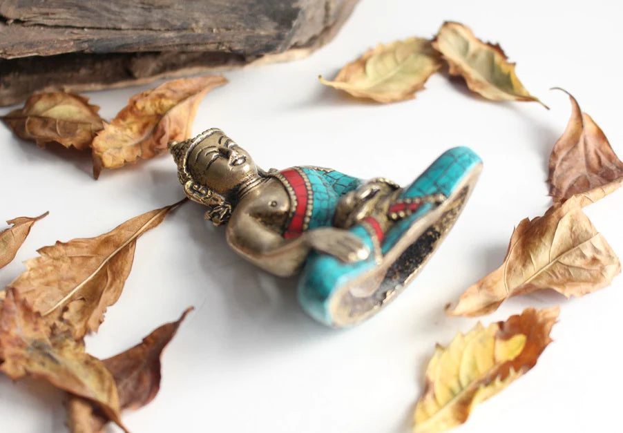 3 Inch Shakyamuni Buddha Statue with Majestic Faux Turquoise Robe