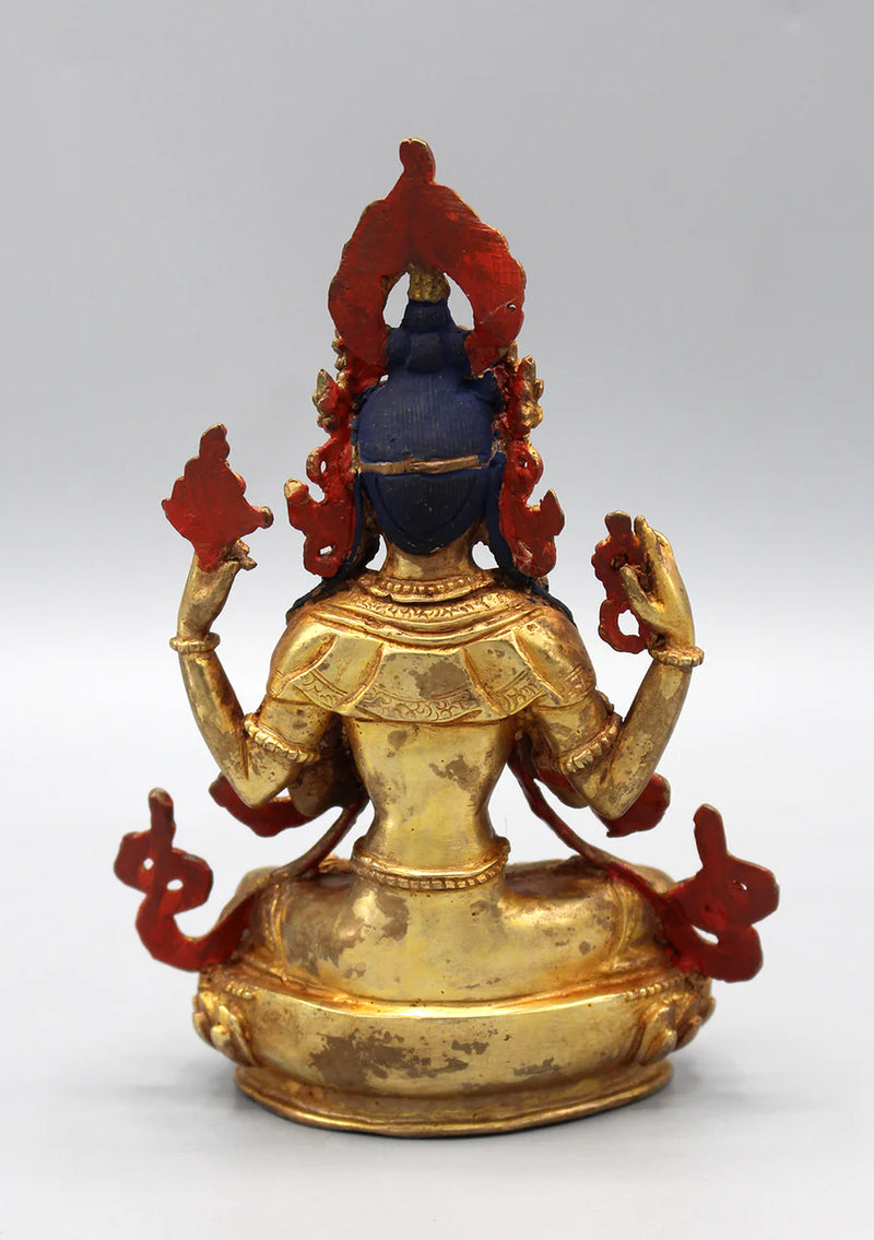 6 Inch Gold Plated Chenrezig Statue - Exquisite Artwork of Compassion - 3