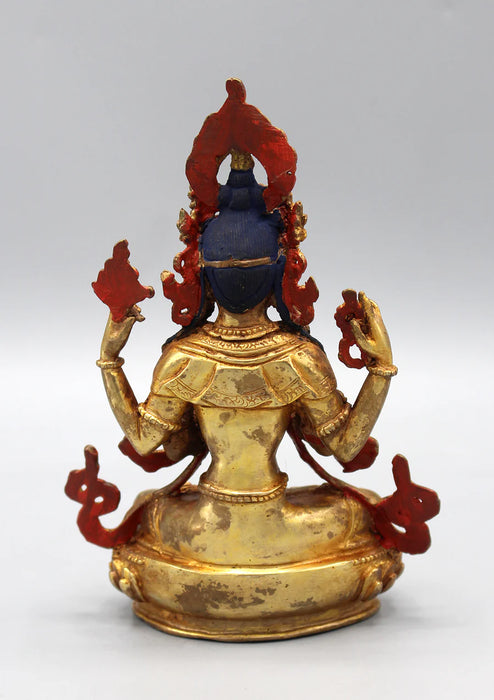 6 Inch Gold Plated Chenrezig Statue - Exquisite Artwork of Compassion