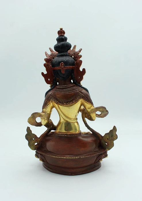 9-Inches Partly Gold Plated Copper Bodhisattva Vajrasattva Statue - Handmade in Nepal