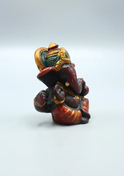 Baby Ganesha Resin Statue - Handpainted Maroon Red 2.5 Inch