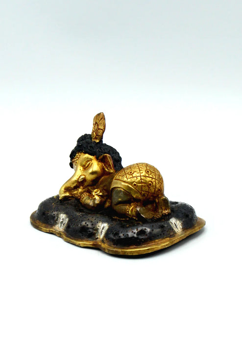 2.2 Inch Sleeping Baby Ganesha Brass Statue - Deity of Beginnings and Obstacle Removal