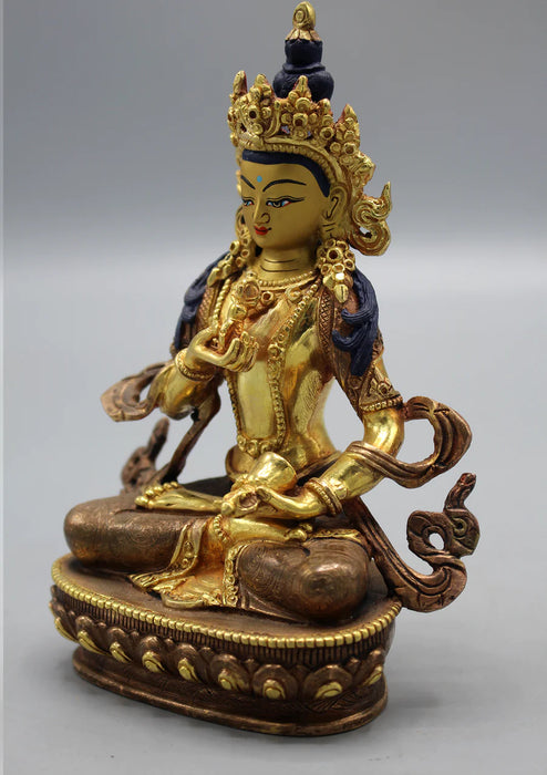 6 Inch Partly Gold Plated Copper Vajrasattva Statue - Handmade in Nepal