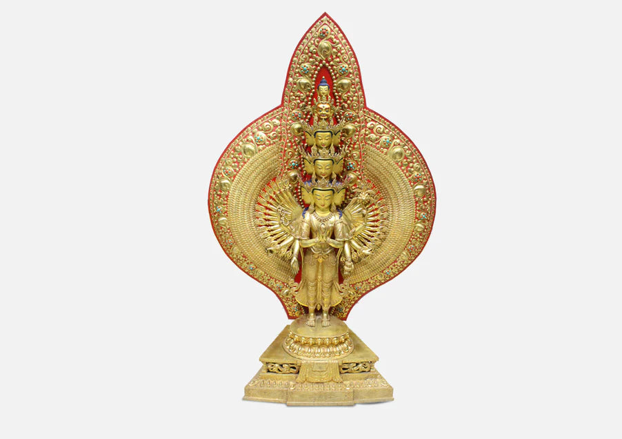 50-Inch Gold-Plated Avalokiteshvara Statue - Handcrafted Bodhisattva of Compassion