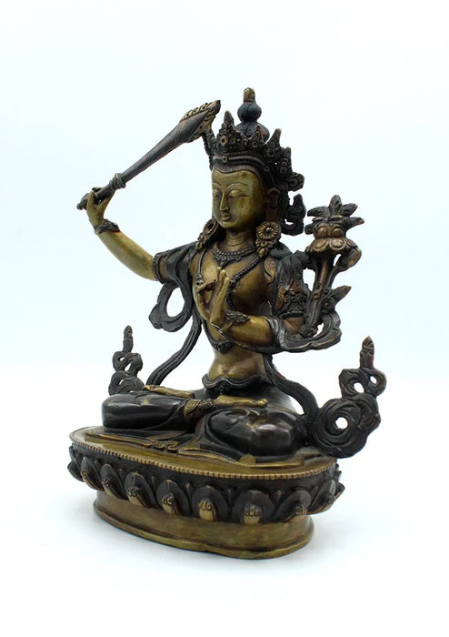 8.5 Inch Handcarved Copper Manjushree Statue - Traditional Craftsmanship