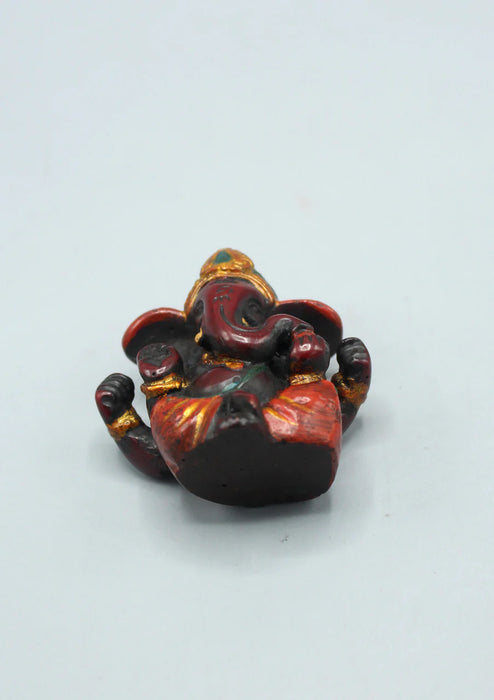 Baby Ganesha Resin Statue - Handpainted Maroon Red 2.5 Inch