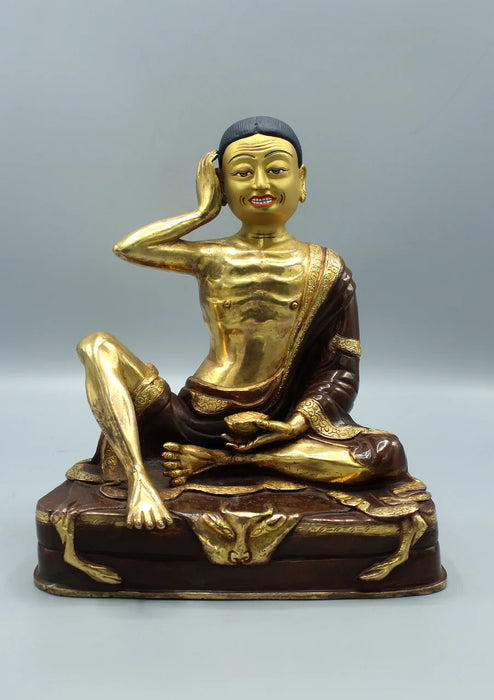 10-Inch Copper Gold Plated Milarepa Statue - Handcrafted Tibetan Yogi Sculpture