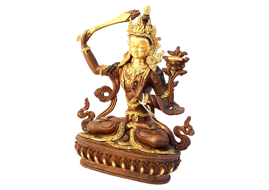 8-Inch Gold-Plated Manjushri Statue - Unique Copper Sculpture