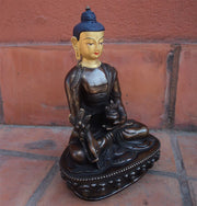 8-Inch Copper Oxidized Medicine Buddha Statue with Gold Face Painting - 3
