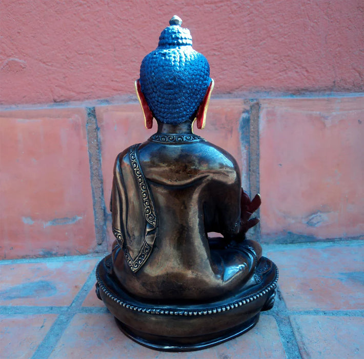 8-Inch Copper Oxidized Medicine Buddha Statue with Gold Face Painting